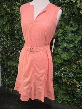 Calvin Klein Coral Sleeveless Belted Midi Dress